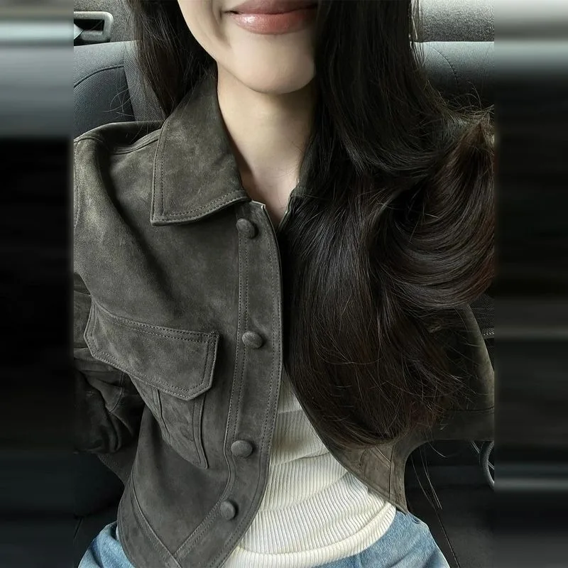 The New Suede Faux Leather Jacket Women Extremely Popular Short Petite Faux Leather Jacket American Cool and Stylish Look Vogue