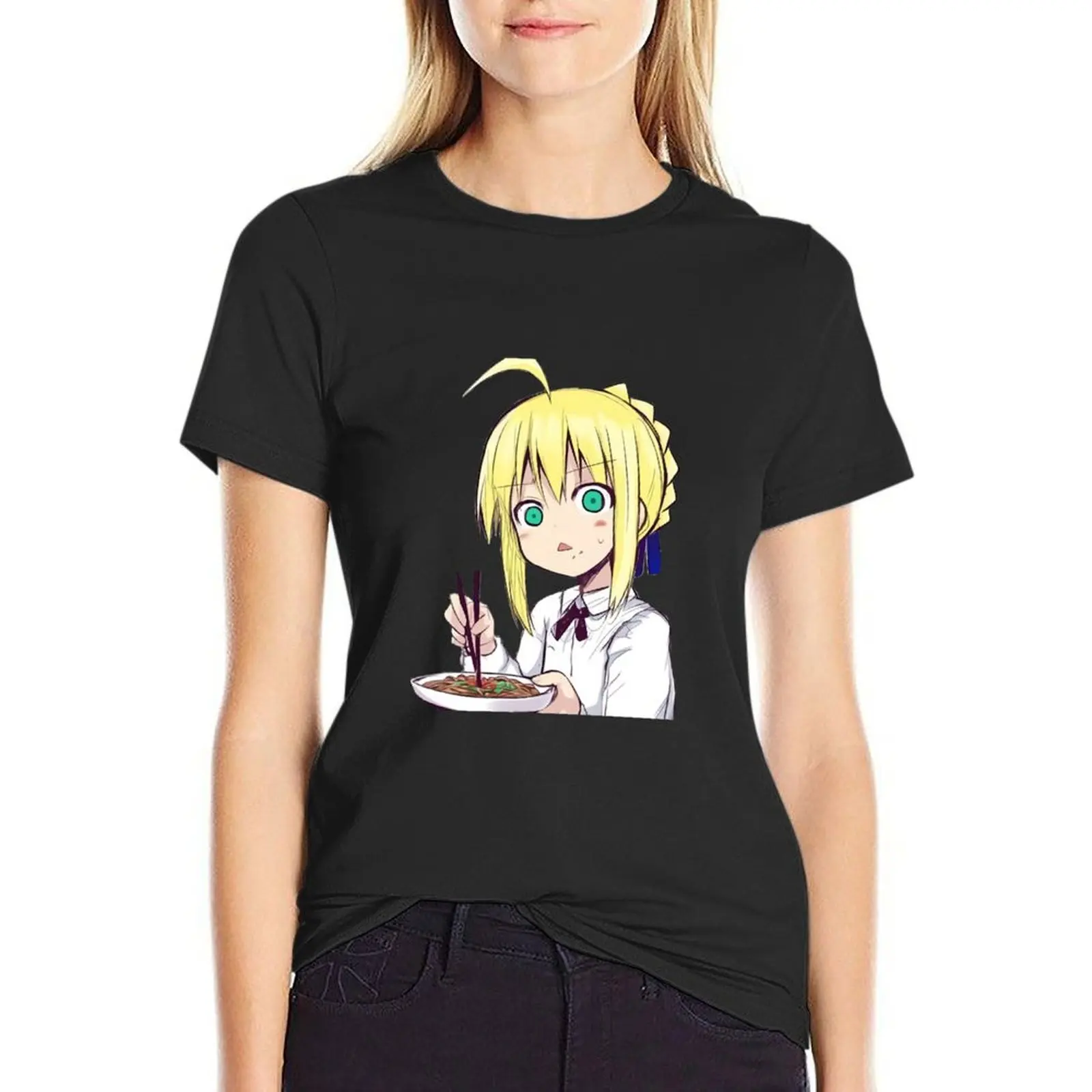 

Saber shocked while eating T-Shirt cute clothes funny white t-shirt dress for Women sexy