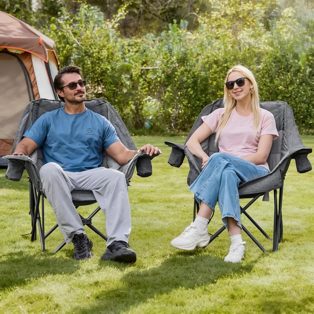 Oversized Collapsible Camping Chairs with Cup Holders, 500 lbs Capacity, Grey | Ideal for Outdoor, Sports, Beach, and Lawn