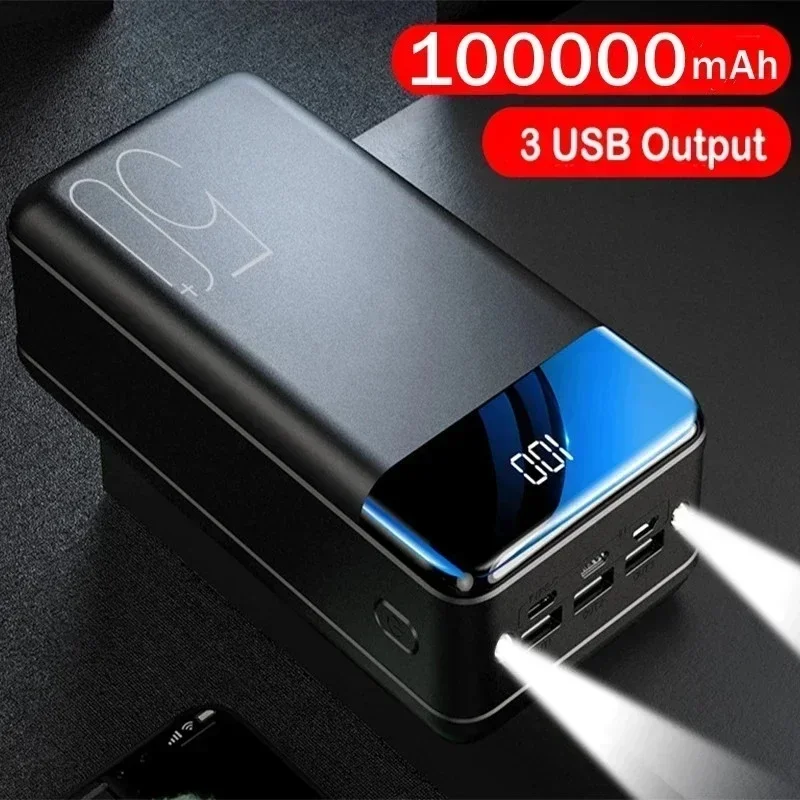 100000mAh Power Bank Portable Fast Charging PowerBank 3 USB PoverBank External Battery Charger For Mobile Phones Tablet