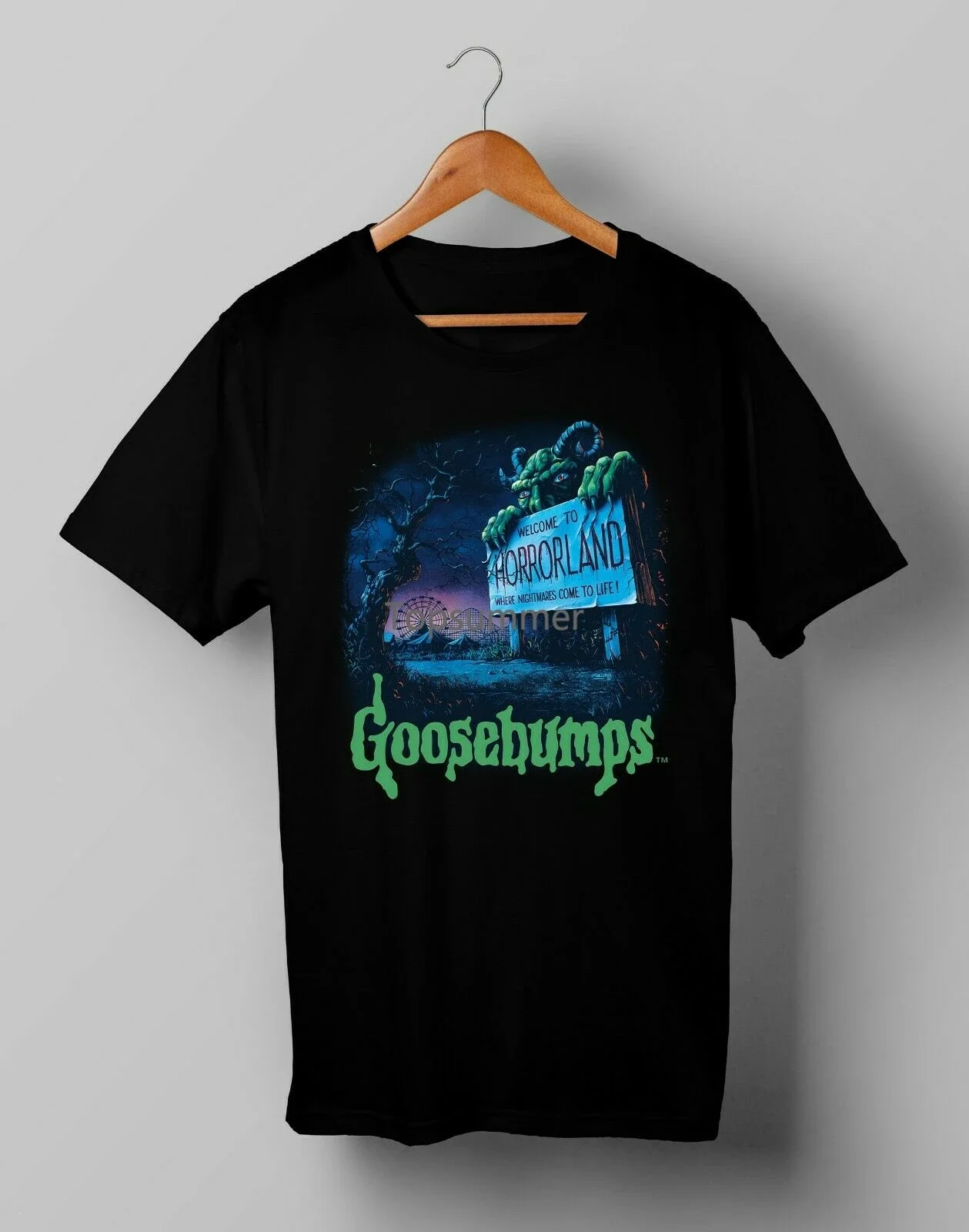 Camiseta Vintage de gooselbumps horhororland, talla S -3Xl, camisetas 100% de algodón, camiseta de manga corta con estampado