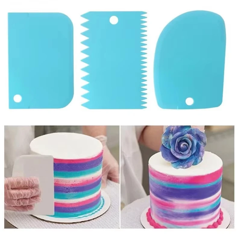 3PCS Cream Scraper Smoother Irregular Teeth Edge DIY Comb Cake Decorating Fondant Pastry Cutters Baking Tools,Many Colors