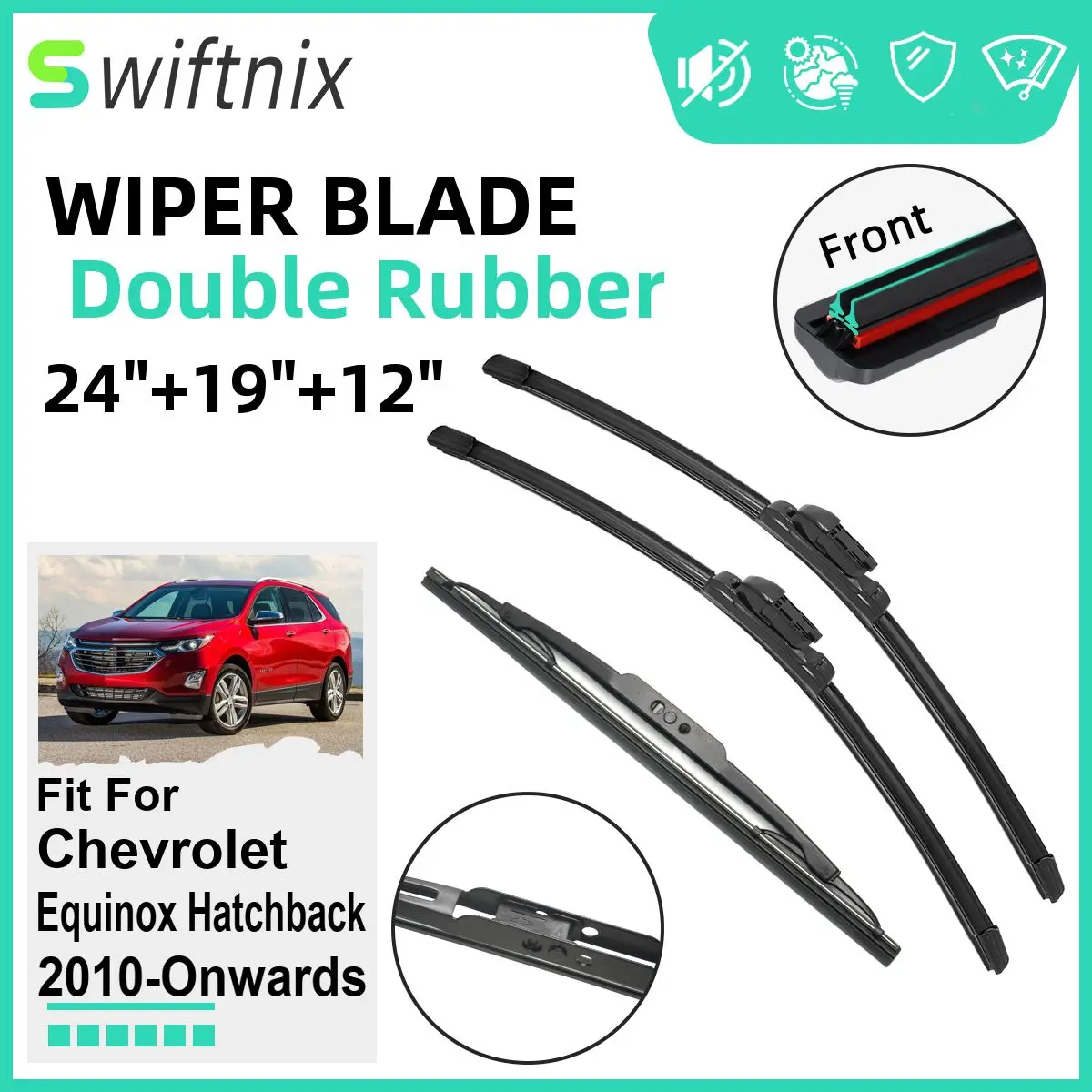 Double Rubber Car Wiper Blades for Chevrolet Equinox Hatchback 2010-Onwards Front Windshield Wipers Rubber Car Accessories