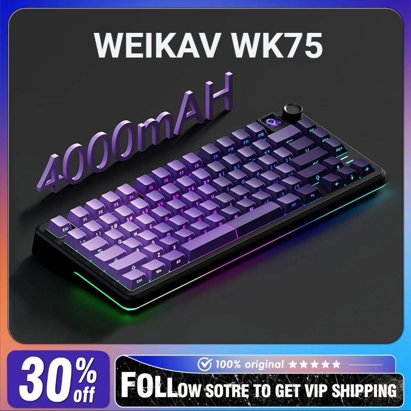 Weikav Wk75 Wireless Mechanical Keyboard Three Mode RGB Hot Swap with Color Screen E-sports Gaming Keybaord Pc Gamer Accessory