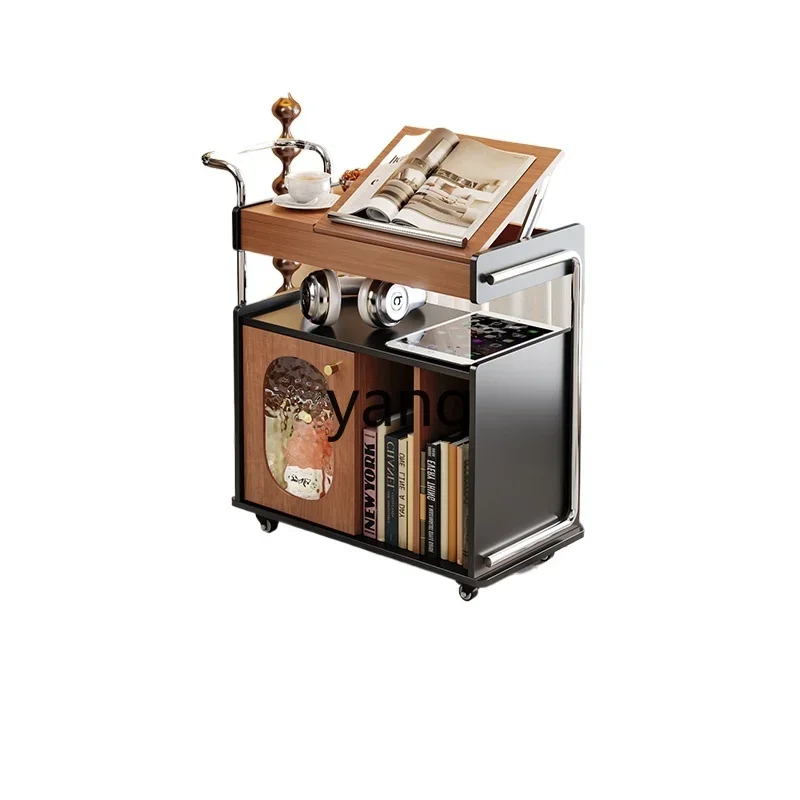 

YJQ movable coffee table solid wood living room sofa multi-functional side cabinet rattan medieval side table