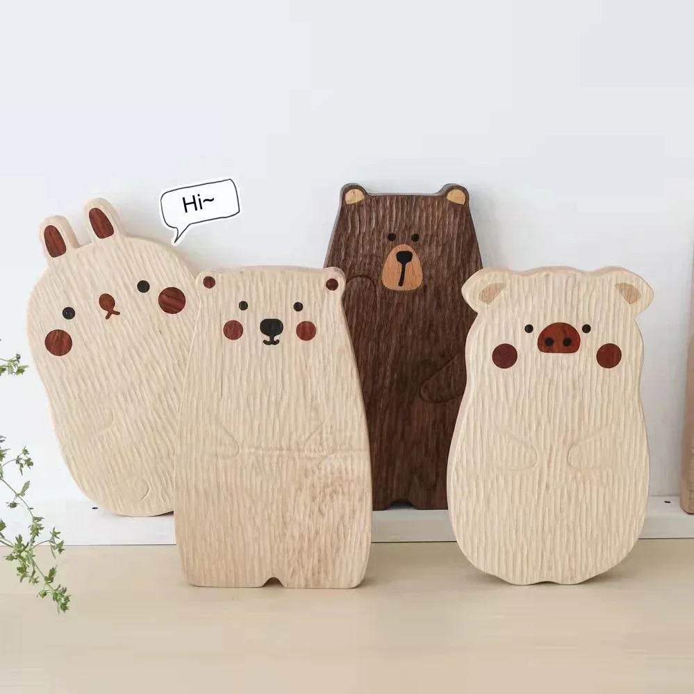 Cute Bear Tray Wood Board Pizza Bread Plate Bear Tray Walnut Chopping Board Table Decor Wooden Plate Kitchen Accessories Coaster