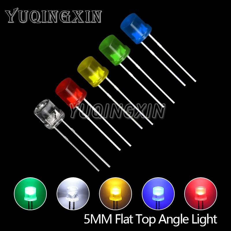 100pcs 5mm Flat Top White Red Yellow Blue Green Assorted Kit Lamp Diode LED Ultra Bright Bulbs Emitting Diode F5 DIY Light