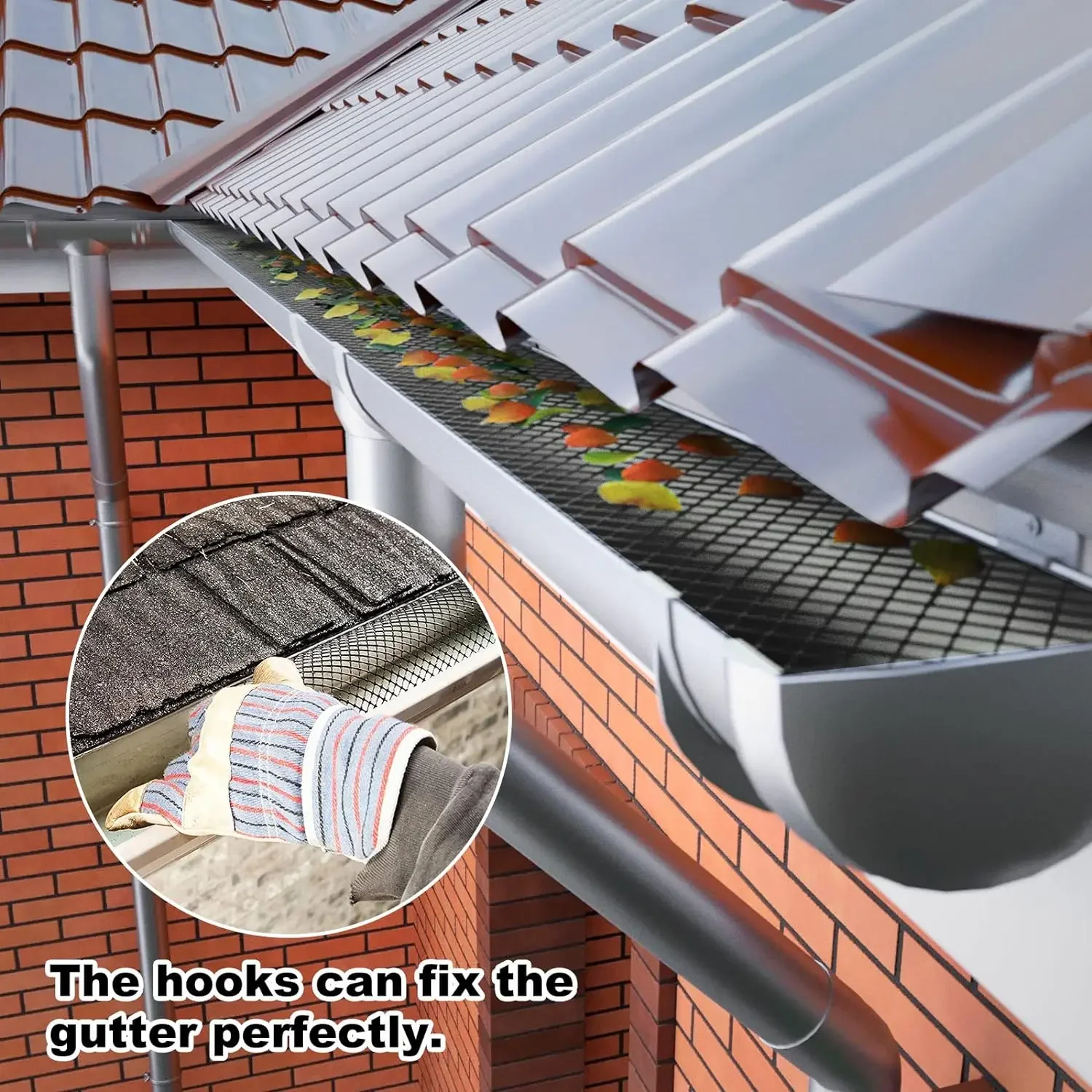 1/2 Packs Plastic Gutter Guard Mesh 6 in X 20 Ft Screen Roll Leaf Guard Mesh with Fixed Hooks Leaf Protection Cover Netting