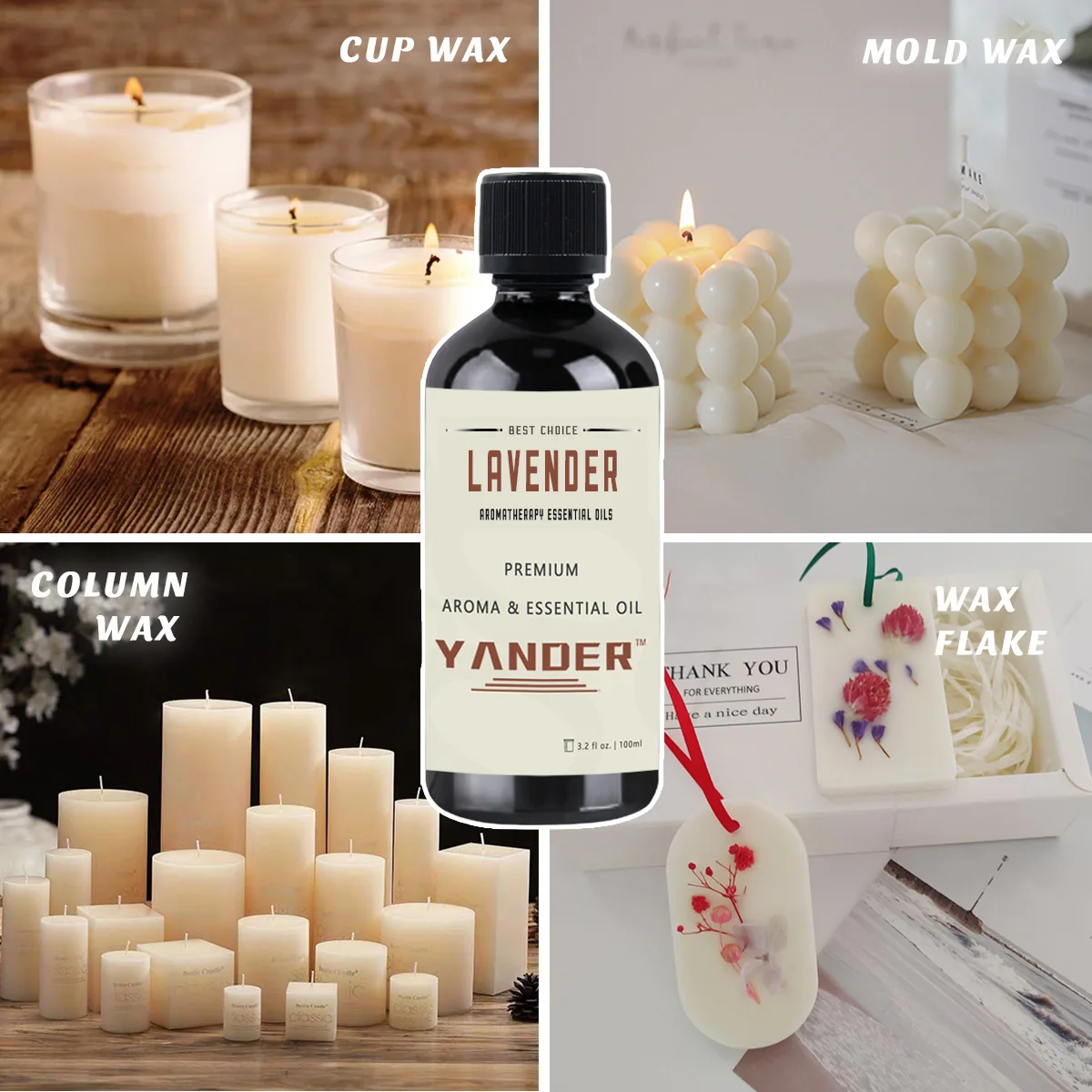 YANDER Natural 100ml Lavender Essential Oil For Candle Making Scented Candle Oil Rose Vanilla Oud Wood Long Lasting Candle Oil