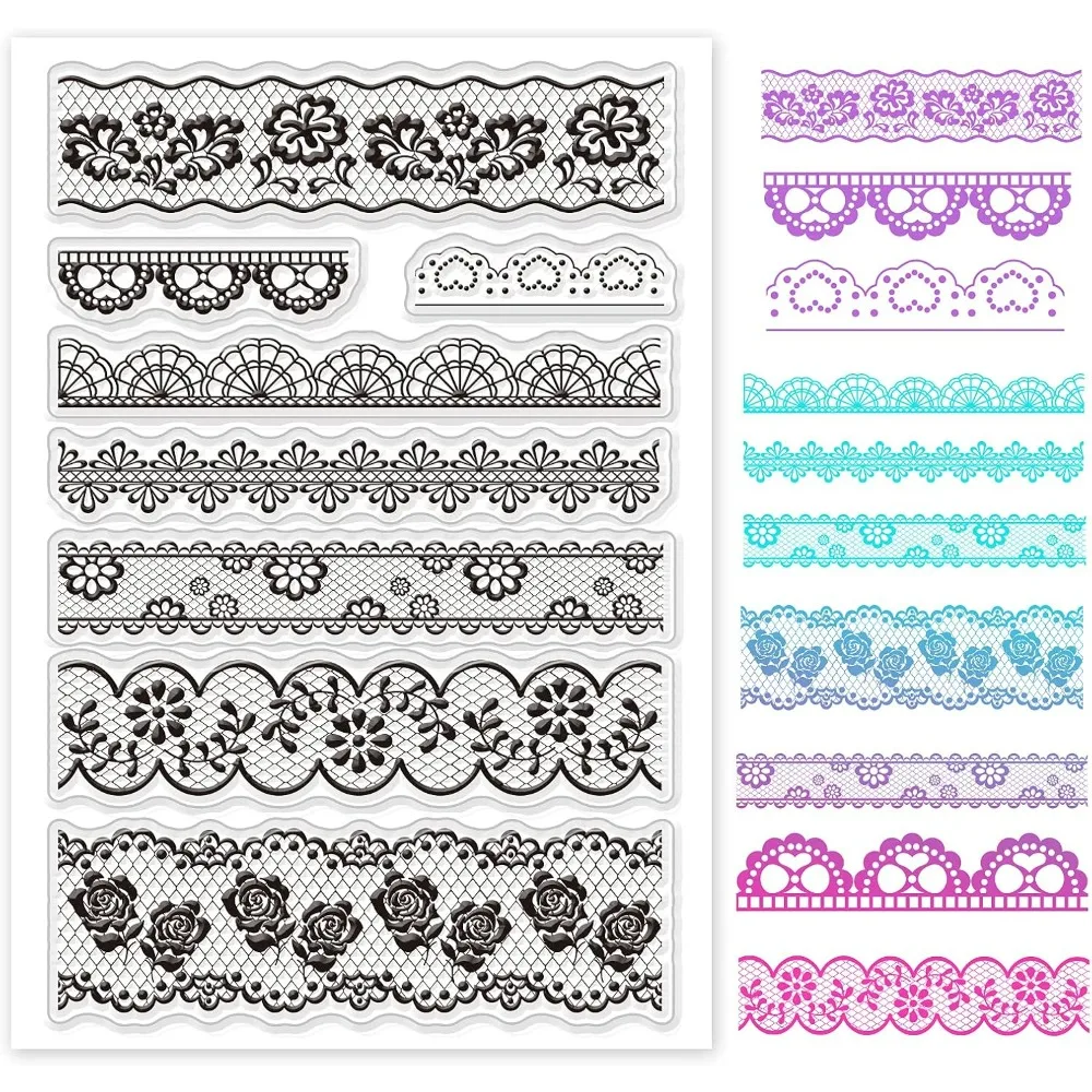 Lace Flower Border Clear Stamps Transparent Silicone Stamp for Card Making Decoration and DIY Scrapbooking