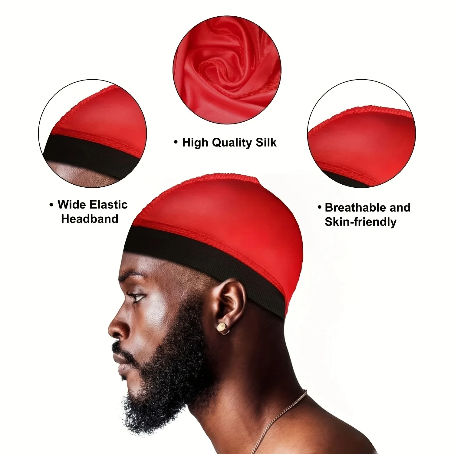 Solid Color Wave Caps for Men Headwear Soft Elastic Breathable Beanie Turban Cap Headwrap Bonnet Hair Accessories