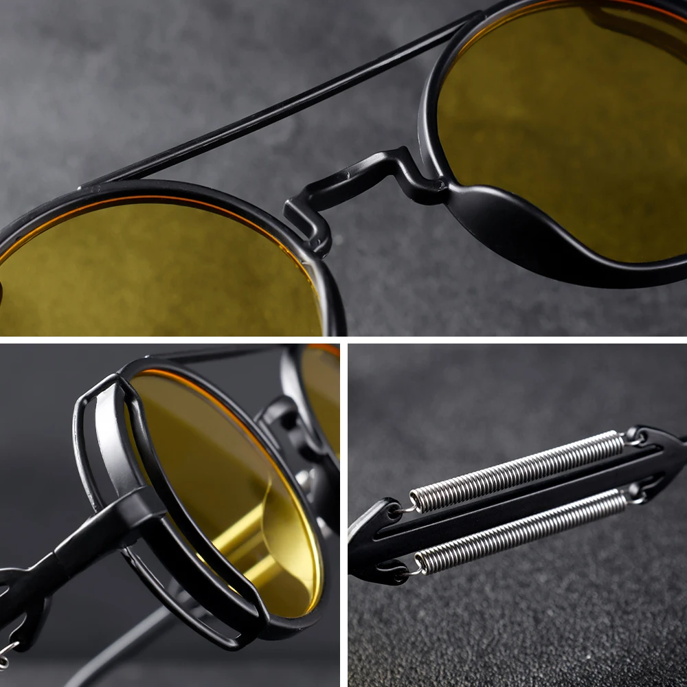 Steampunk Sunglasses Men Vintage Punk Round Frame Sun Glasses Brand Designer Women Eyewear UV400 Outdoor Sports Driving Google