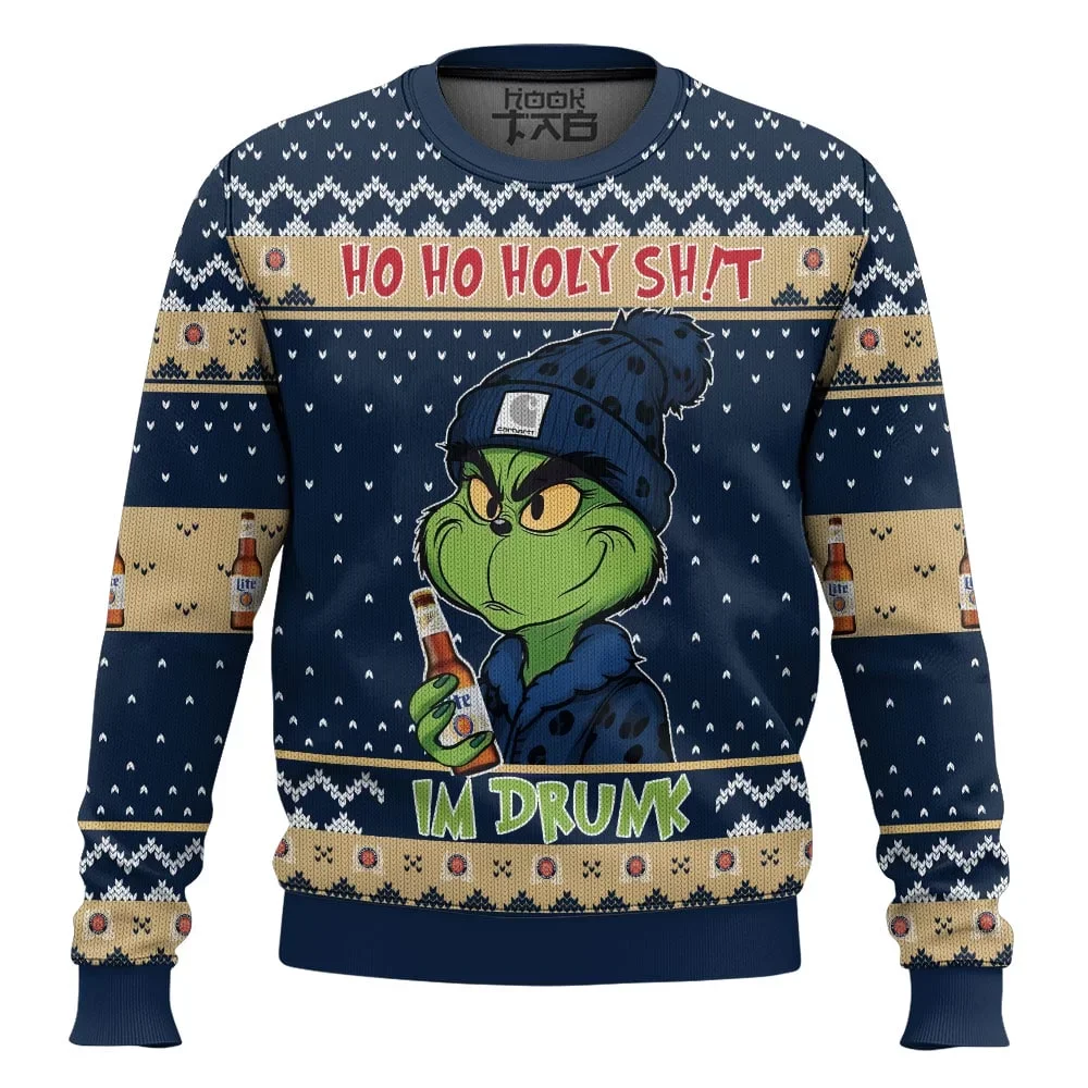 Ho Ho Holy Sh!t Im Drunk Busch Light Grinch Ugly Sweater