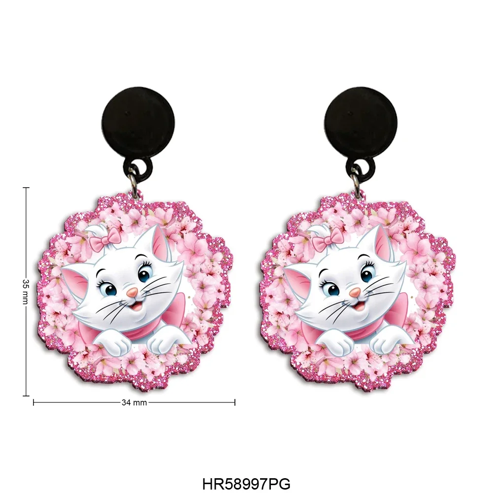 

Chunky Glitter Acrylic Long Dangle Earrings Disney Marie Cat Resin Pendant Earrings Ear Hook For Girls Gift Jewelry Charms