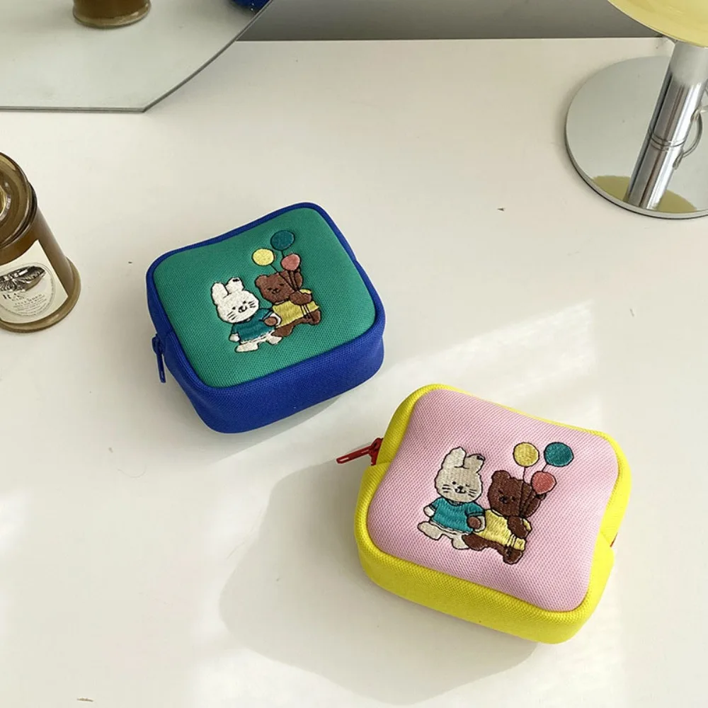 Bolsa de lápiz labial, bolsa de tela, bolsa para auriculares de dibujos animados, Mini bolsa de almacenamiento de oso, monedero bonito Kawaii de conejo, auricular