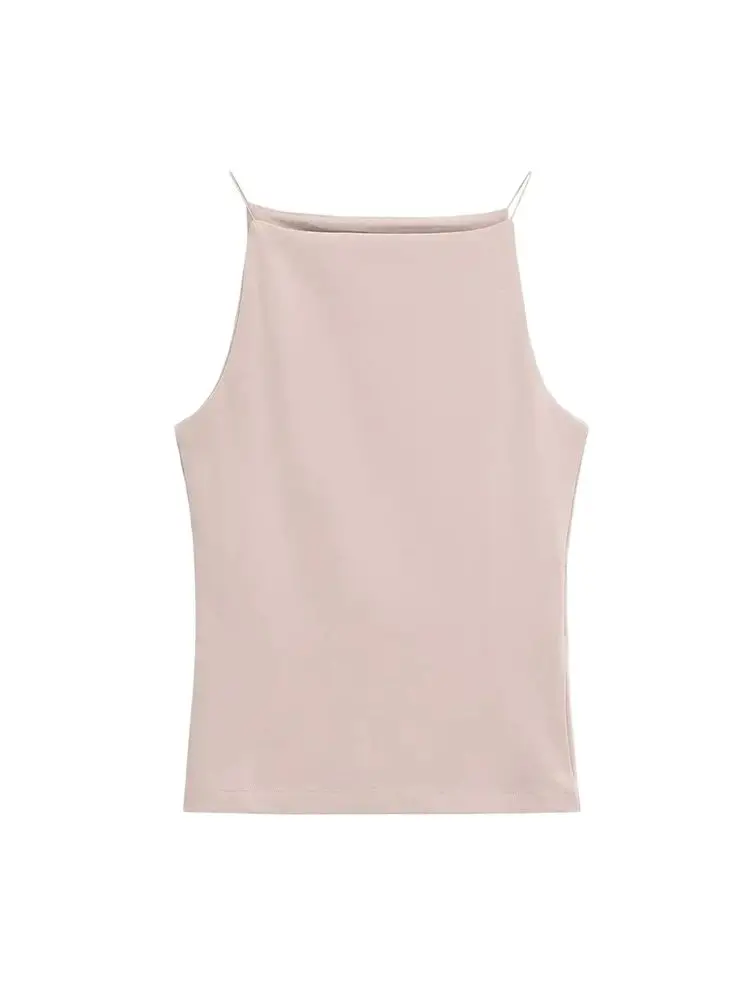 TRZA-Women's Halter Tank Tops, Sleeveless Vest, Thin Straps, Female Camis, Solid Color, Fashion image 5