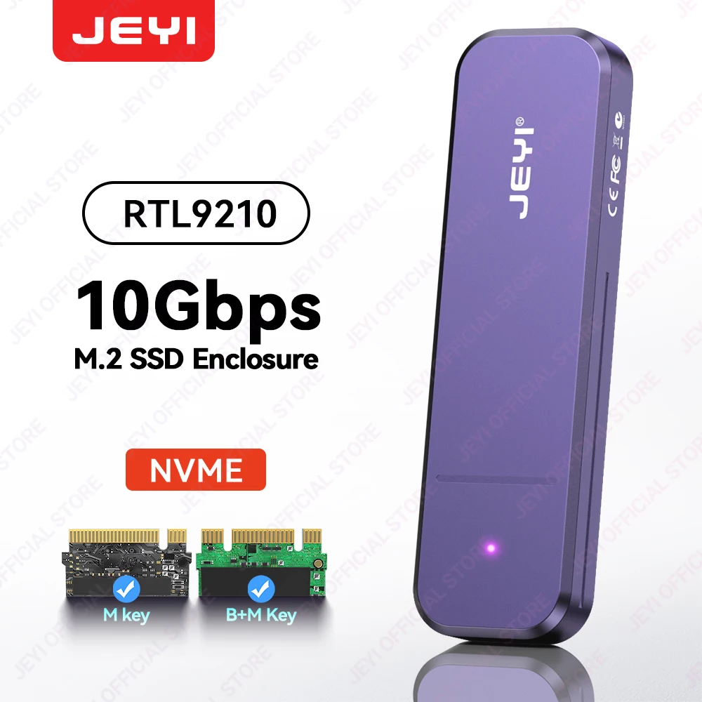 JEYI M.2 SSD aluminium behuizing met NVMe/SATA dual-protocol ondersteuning | USB 3.2 10Gbps | Ondersteunt 2230/42/60/80 SSD's | UASP+TRIM