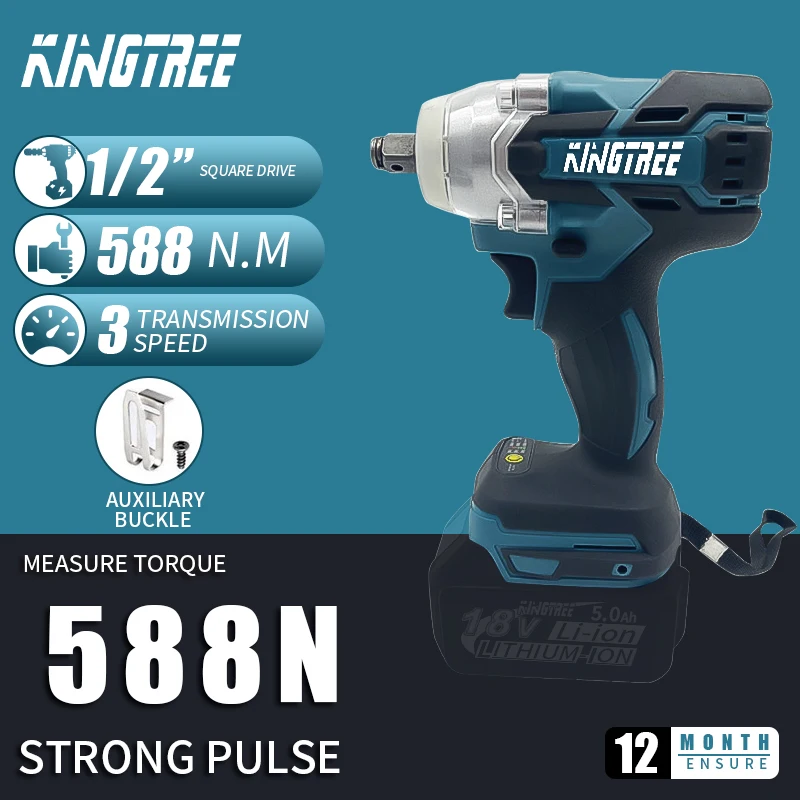 

Kingtree 588N.M Torque Brushless Electric Impact Wrench 1/2" Cordless Wrench High Torque Power Tool for Makita 18V Battery