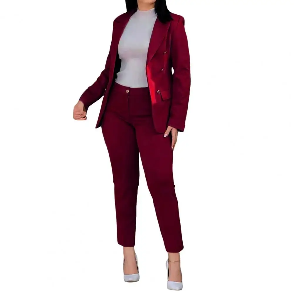 

Women Business Attire Elegant Double-breasted Coat Trousers Set for Women Formal Wear Outfit with Slim Fit Jacket Pure for Wear