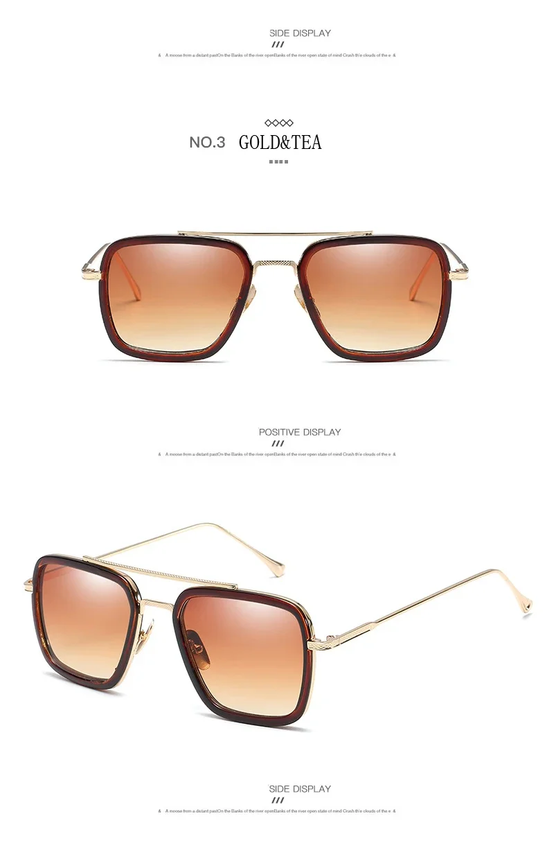 Modische Avengers Tony Stark Flugstil-Sonnenbrille Eckige Edith-Sonnenbrille – Detail 10