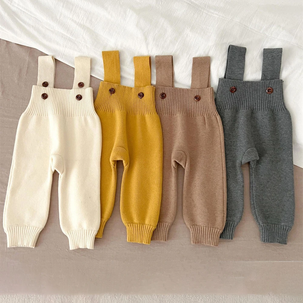 Autumn Winter Newborn Baby Knitted Jumpsuit Solid Overalls Strap Pants Casual 1-3 Years Warm Baby Romper Clothes