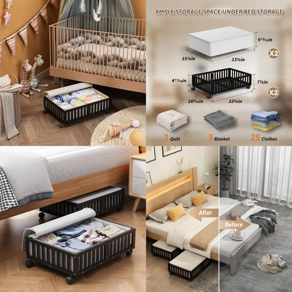 

Набор из 2-х контейнеров для хранения под кроватью на колесиках, деревянный органайзер для обуви, одежды, одеял и игрушек