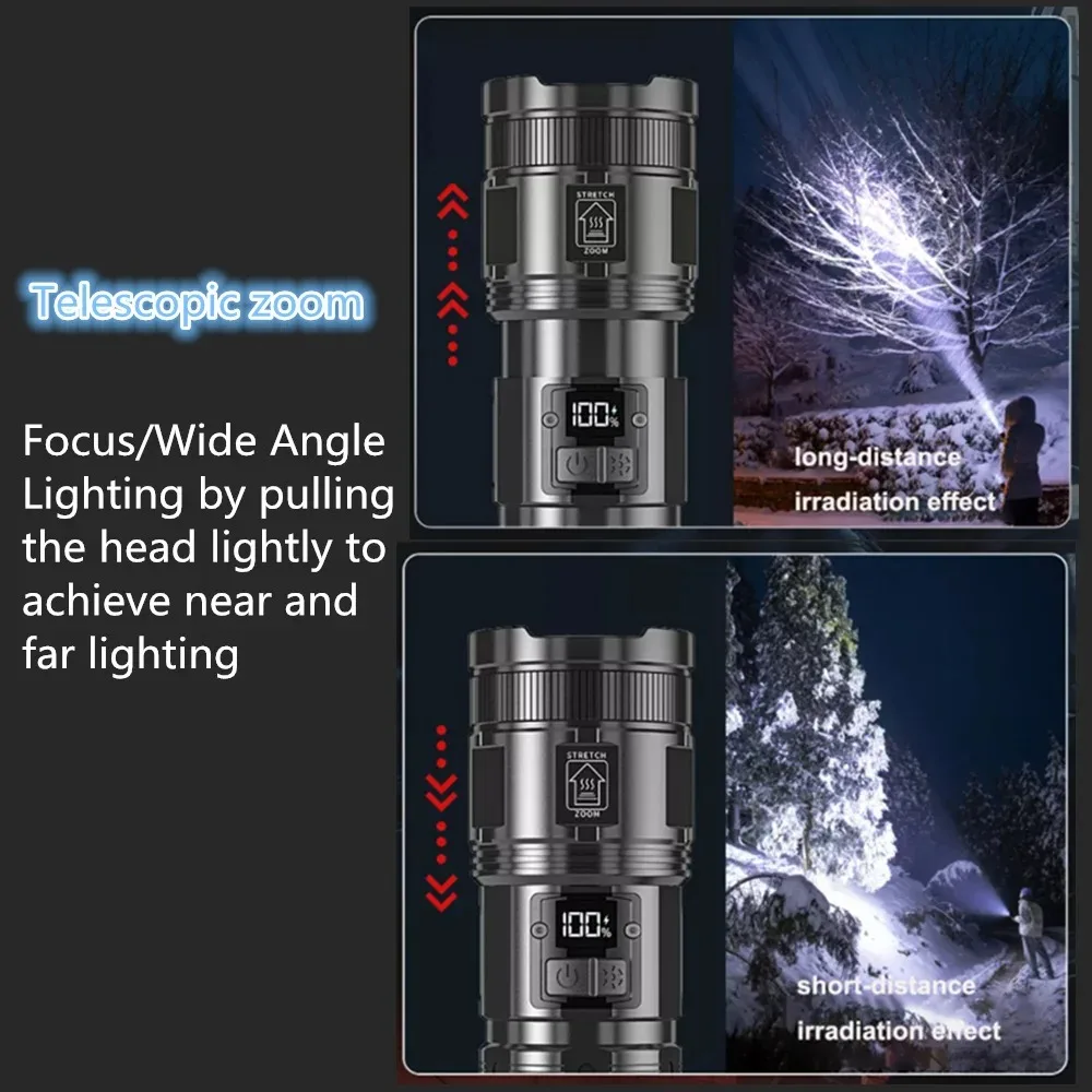 High Power LED Flashlight With COB Tail Light Super Long Range Torch Built-in battery USB Rechargeable Lantern Gift Collection