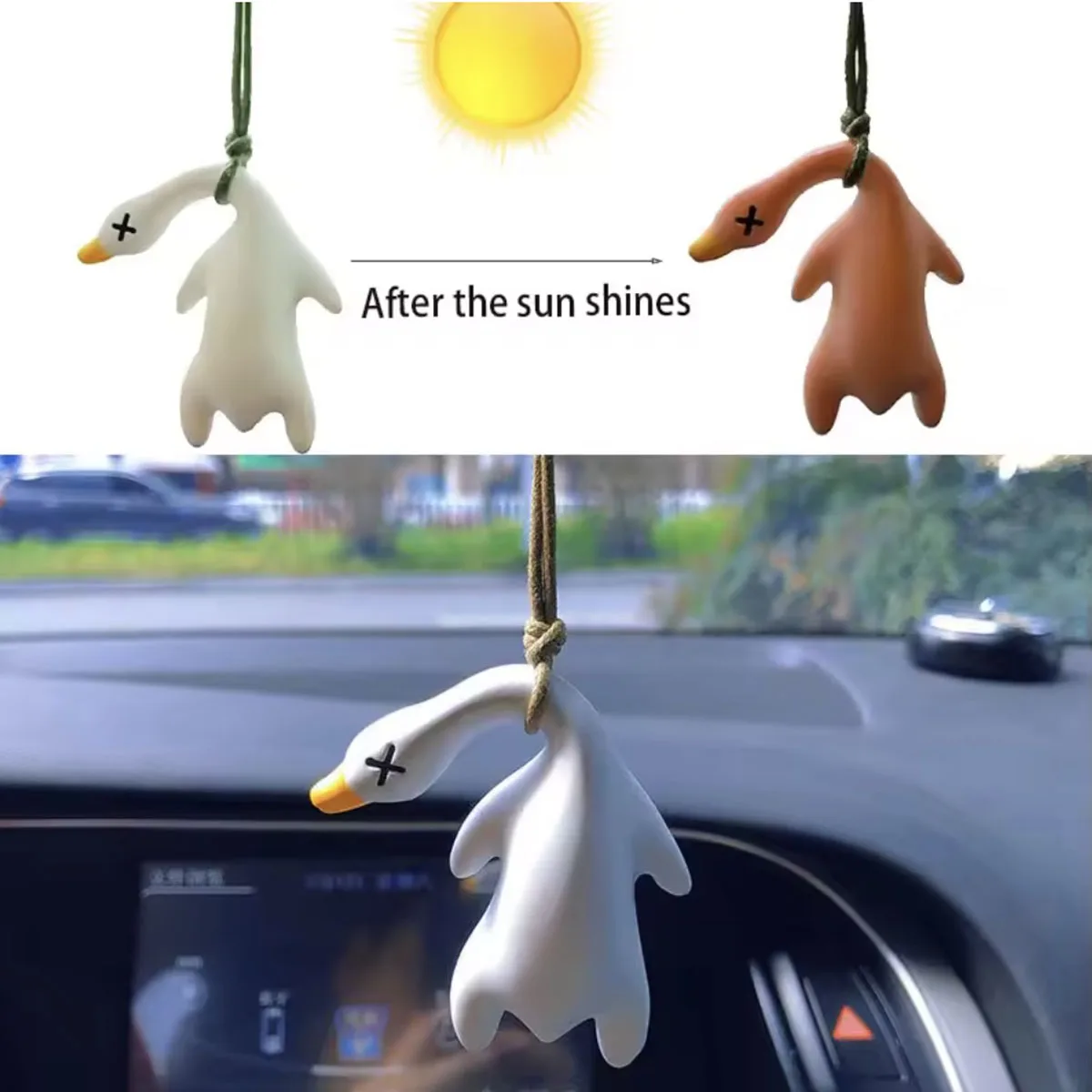 Color Change Duck Car Ornament Roast Duck Pendant Swing Duck Auto Decoration Duck Rear View Mirror Accessories For Car Mirror