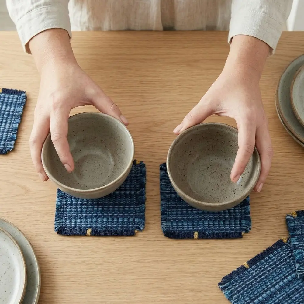 6PCS Japanese Style Woven Coaster Anti-Scalding Non-Slip Bowl Pad Minimalist Placemats Heat-Insulating Mat Dining Tables