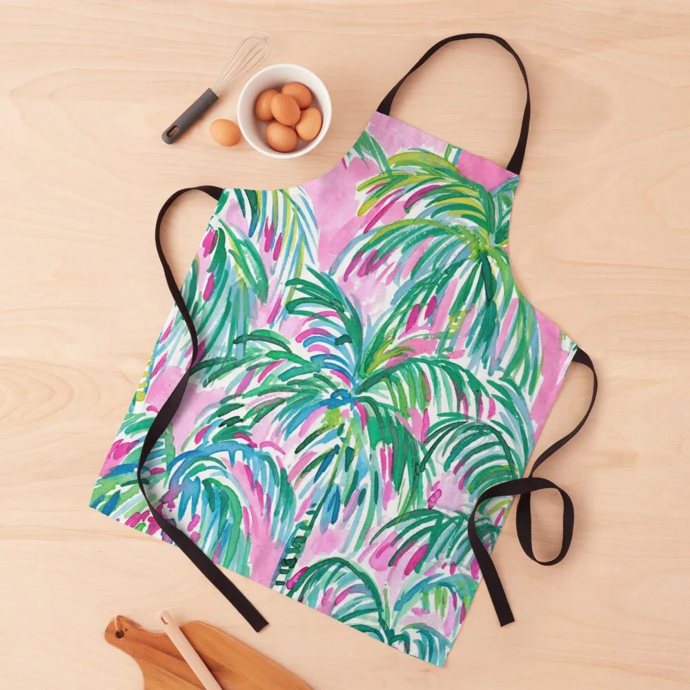 

pink palm trees Apron For Girl manicurist For Men Kitchen Kawaii Accessories Apron