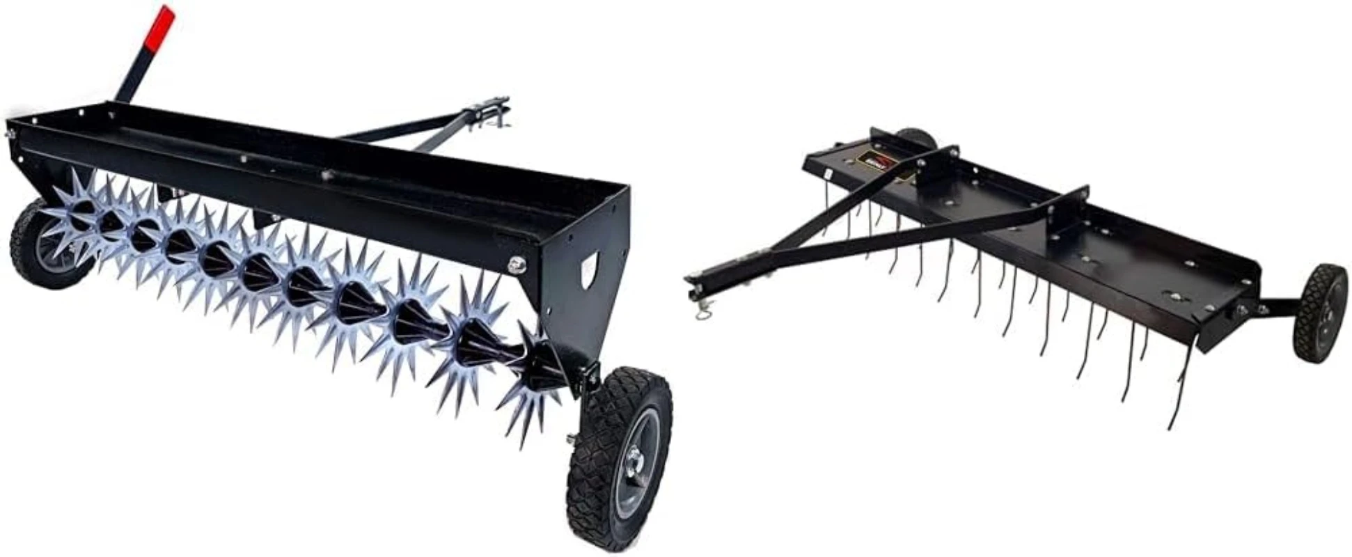 

SAT2-40BH-P Tow Behind Spike Aerator with Transport Wheels, 40" & DT-480BH-A 48" Tow Behind Grass Dethatcher, Removes Tha