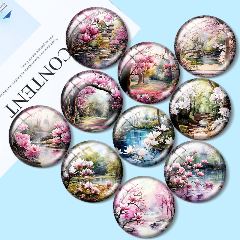 Magnolia Dreamscapes Watercolor 12mm/18mm/20mm/25mm Handmade Photo Glass Cabochons DIY Making Accessories