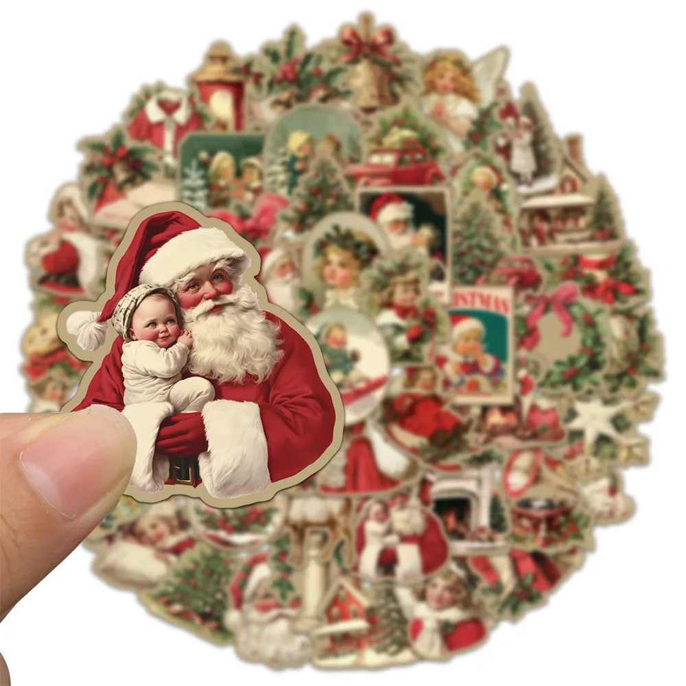 

50PCS Vintage Christmas Stickers Exquisite Santa Claus Account Materials Phone Cases Laptop Suitcases Water Cups Waterproof