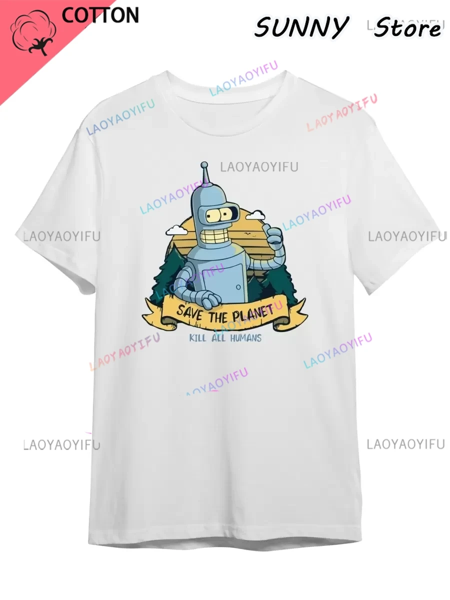 الشهيرة فليفانز روبوت بندر قتل جميع البشر طباعة الرجال تي شيرت الرجال قصيرة الأكمام قصيرة الأكمام تي شيرت موضة الهيب هوب تي شيرت