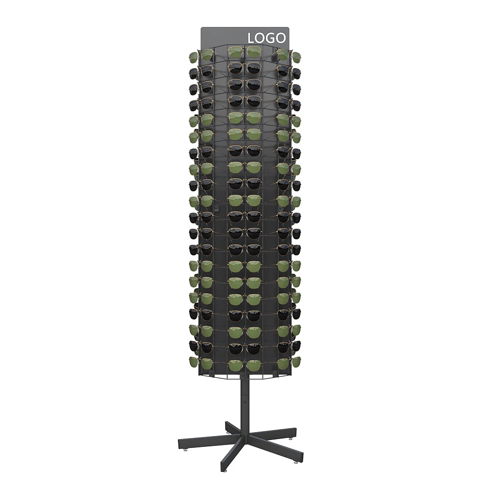 Factory Retail Glasses Store Fixtures Metal Mobile Rotating Floor 288 Sunglasses Display Stand with Mirror