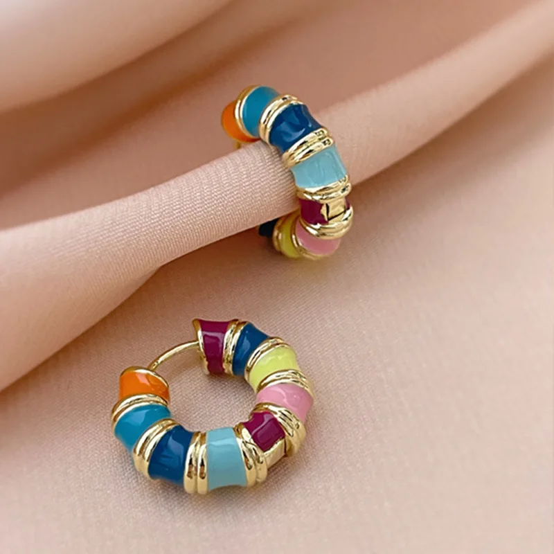 925 Sterling Silver Original Jewelry Fashion Colorful Bamboo Knots Hoop Earrings For Woman New XY0195