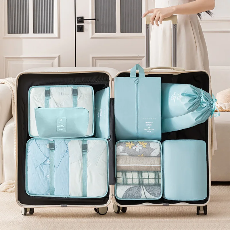 Bolsas organizadoras de viaje para maleta, cubos de embalaje, armario plegable portátil, equipaje, ropa, maquillaje, bolsas de almacenamiento de zapatos digitales, 9 Uds.