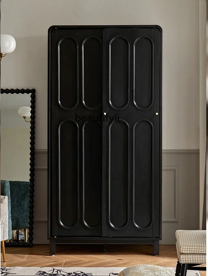

American Retro Solid Wood Wardrobe Home Bedroom Double Door Sliding Wardrobe Storage Locker