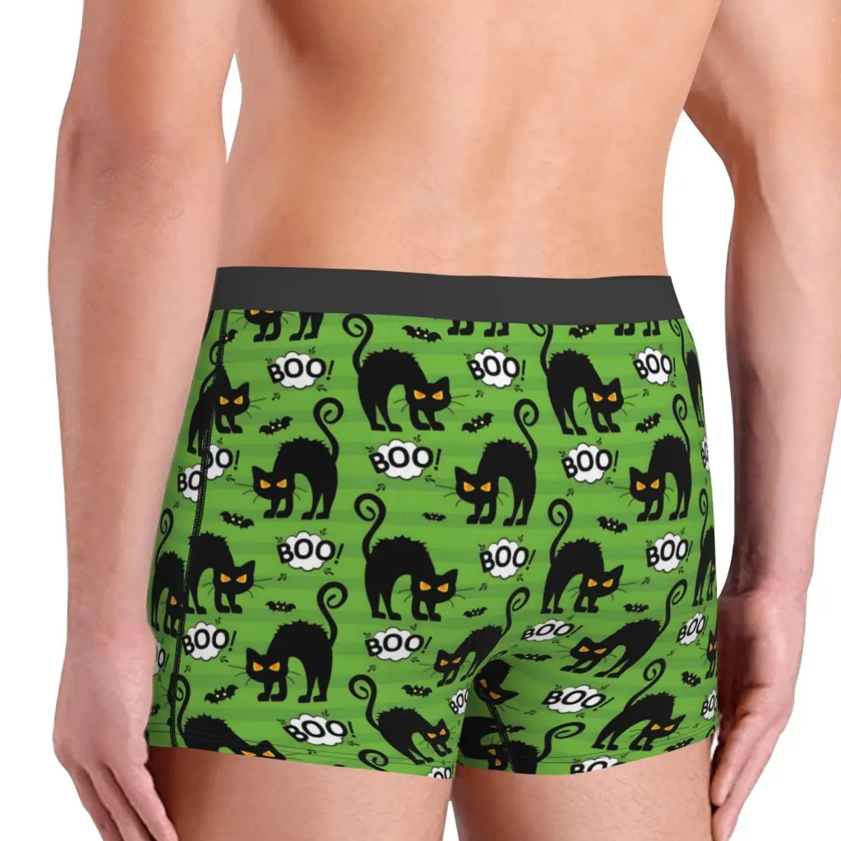 Custom Halloween Angry Cat Allover Green Underwear Men Breathable Boxer Briefs Shorts Panties Soft Underpants For Homme