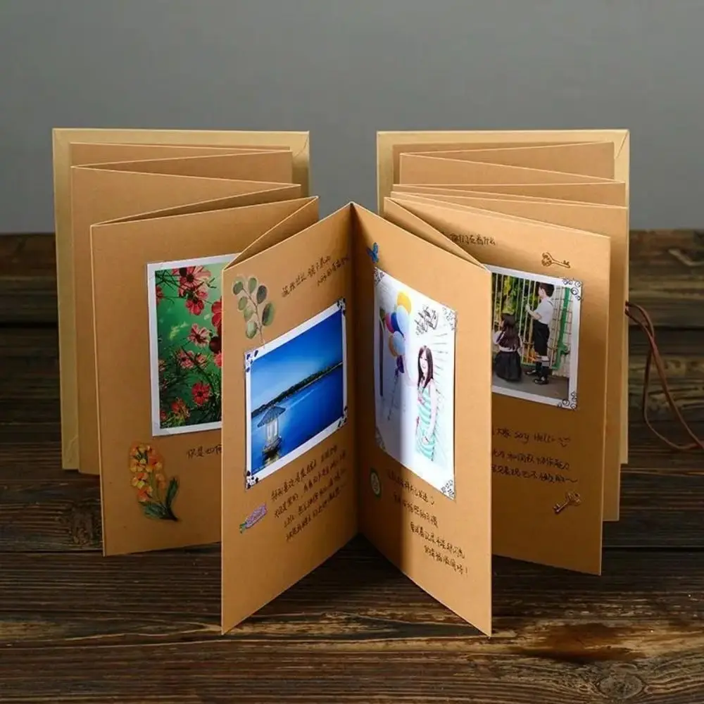 10 pages accordion folding diy small photo album This kraft paper growing souvenir book Creative Gift folding type