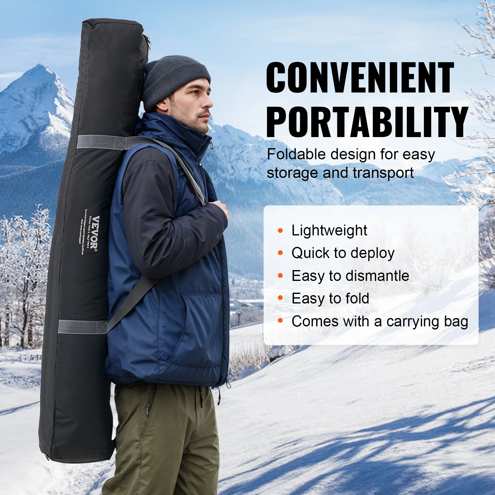 VEVOR Tenda da Pesca sul Ghiaccio 1,5 x 1,5 x 1,65 m Rifugio Portatile per Pesca sul Ghiaccio per 1-2 Persone, Isolamento Termico, Tessuto Oxford, Ancore, Corde, Borsa Trasporto, per Pesca Invernale