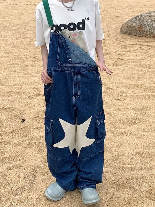 

Anti-Aging Star Denim Overalls Women's Spring Autumn New plus Size Slimming Strap Jumpsuit for plus Size Sisters