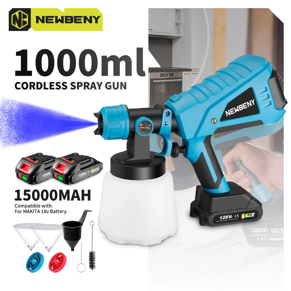 1000ML Blue Cordless Electric Spray Gun with 3 Nozzle Flow Portable  Household Disinfection Sterilization For Makita 18V Battery