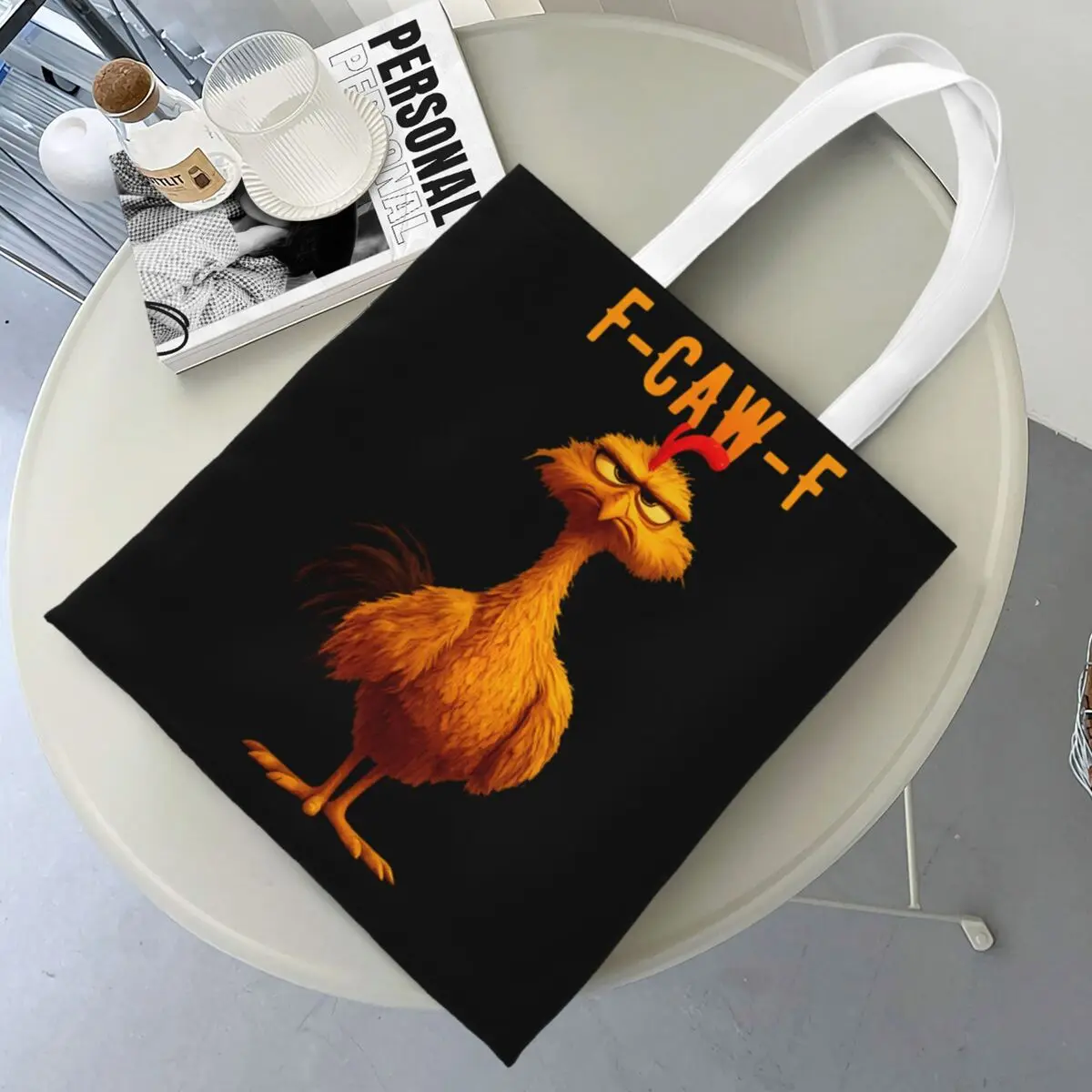F Caw F Bolso de compras de pollo Bolsos de compras estampados Bolso de mano informal para mujer Bolsos de trabajo de tela para mujer
