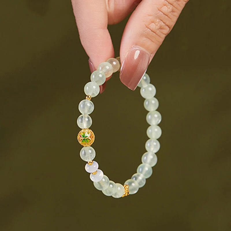 Natural White Jade Pulp Grape Stone Bracelet Or Women Pure Silver Cold Enamel Butterfly New Chinese Exquisite High-End Bracelet
