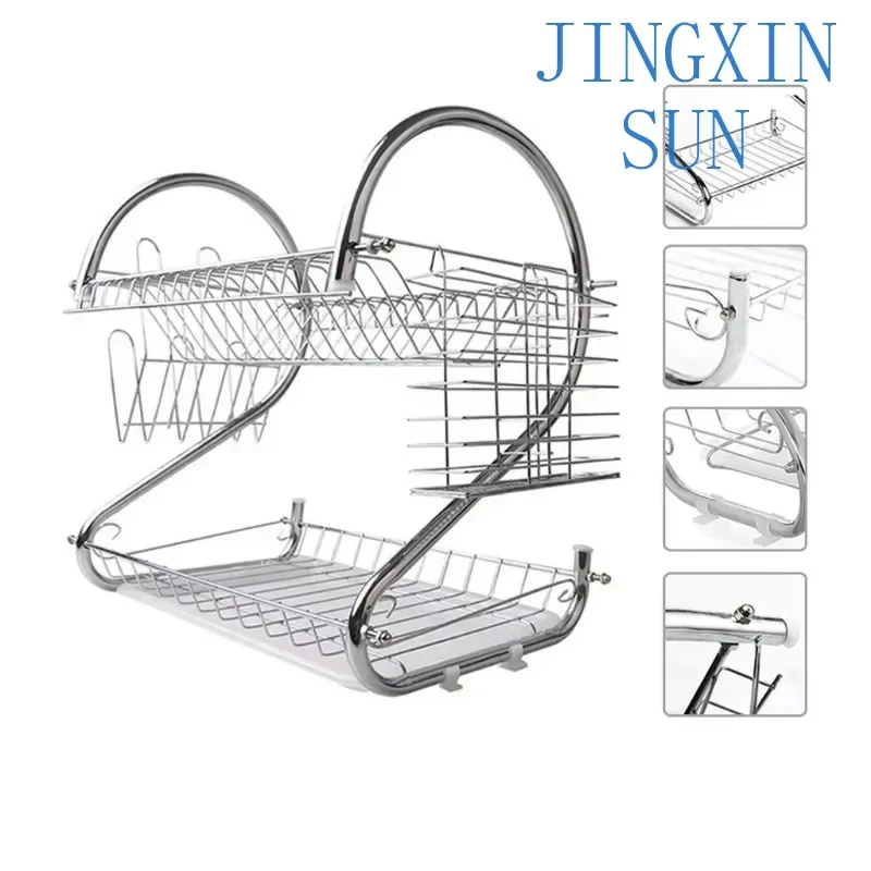 Home Kitchen S Shape 2 Tier Storage Organizers Bathroom Shelf Rust Resistant Metal Wire Wesh Drying Dish Rack
