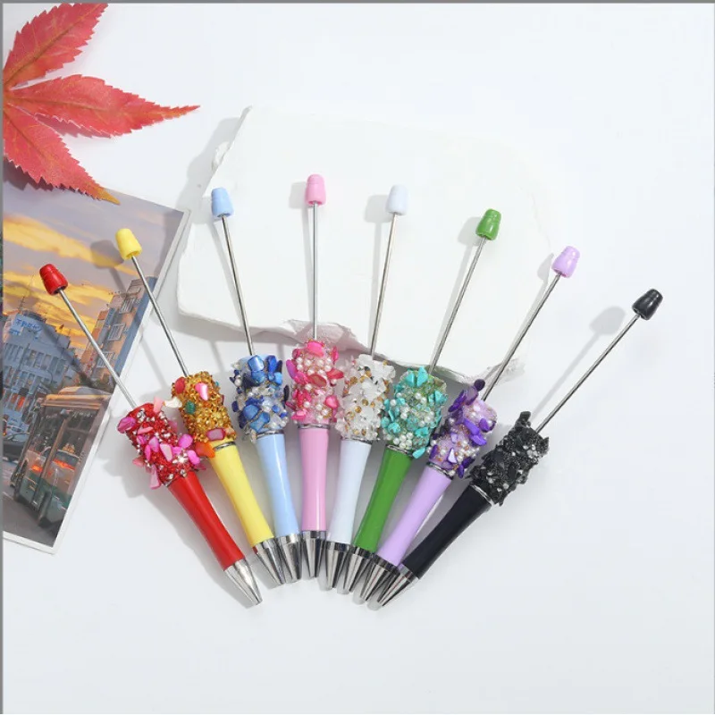 50Pcs Creative DIY Shell Stone Beaded Pen Diamond Glitter Shining Bead Ballpoint Pen School Office Wholesale Stationery Supplies