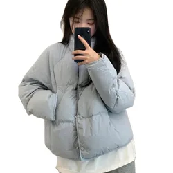 Fashion Blue Down Cotton Jacket Women's Short 2023 New Korean Version Warm Cotton Jacket Bread Winter Coat Outerwear Parkas