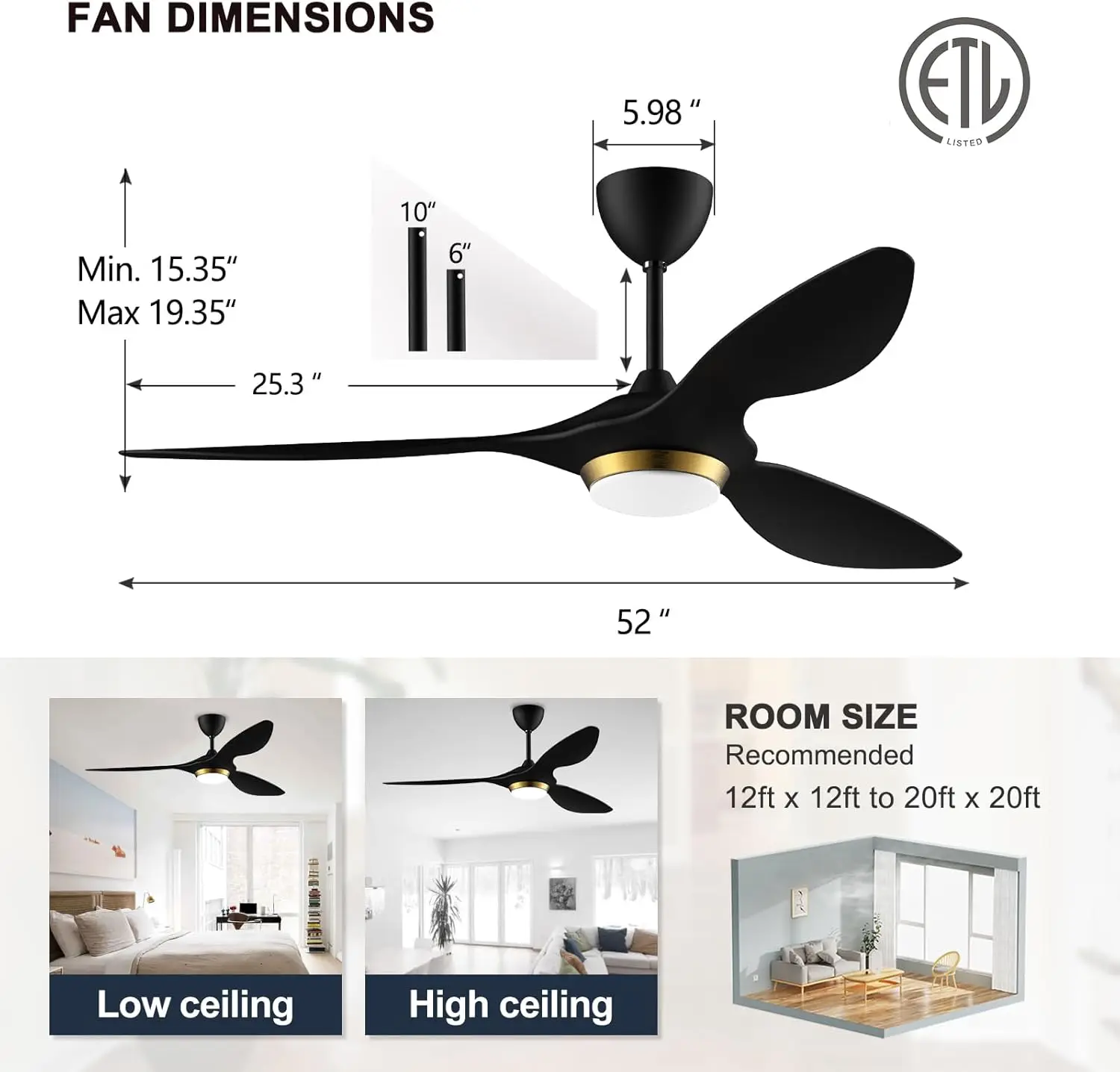 Ventiladores de techo modernos con luces y Control remoto, Wifi inteligente, 3 aspas, silencioso, Motor de CC