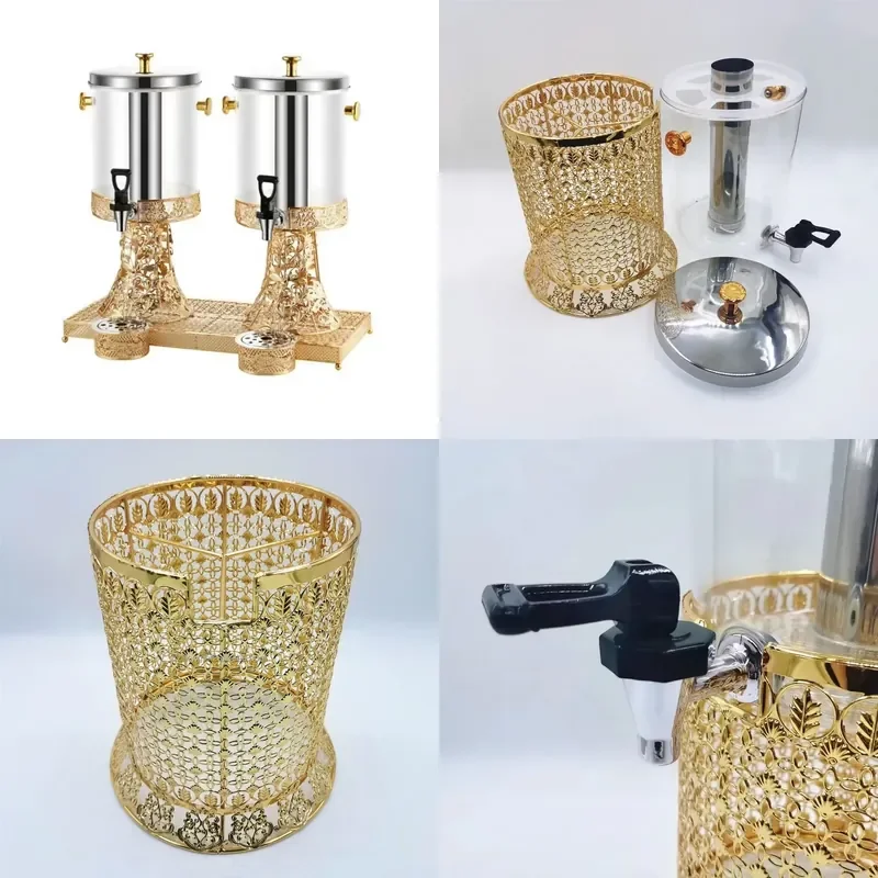 2-Gallon 8L Beverage Dispenser Stainless Steel and Plastic PC Barrel with Gold Base and Tap for Parties and Drinks